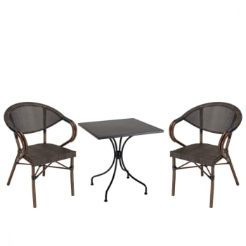 Vianney - Salon de jardin 2 personnes - 1 table carrée 70cm 2 chaises textilène