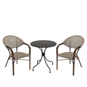 Vianney - Salon de jardin 2 personnes - 1 table ronde 70cm 2 chaises textilène