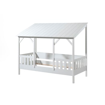 Lit cabane enfant avec toit blanc en bois 90x200