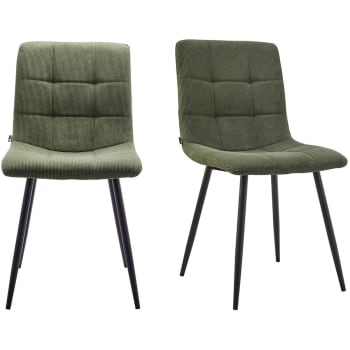 Iggy - Lot de 2 chaises en velours côtelé vert, piètement noir