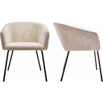 Swann - Lot de 2 fauteuils de table en velours côtelé beige