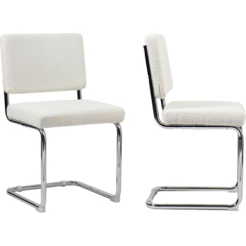 Dulce - Lot de 2 chaises en tissu bouclé écru et métal chromé