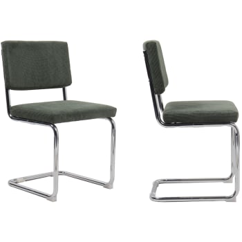 Dulce - Lot de 2 chaises en velours côtelé vert et métal chromé