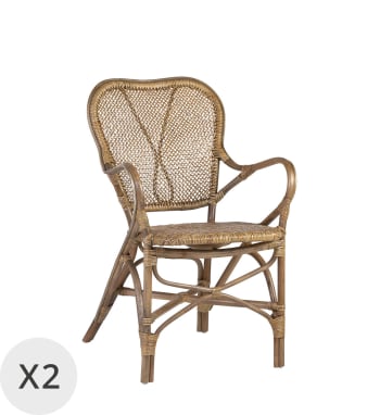 Bistro - Set de 2 fauteuils en rotin beige