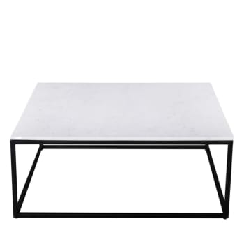 Saku - Table basse carrée en marbre blanc et métal 100x100cm blanc