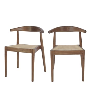 Bunga - Lot de 2 chaises en teck et cannage bois foncé