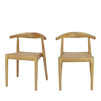 Bunga - Lot de 2 chaises en teck et cannage bois clair