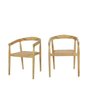 Buri - Lot de 2 fauteuils de table en teck et corde tressé bois clair