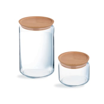 Pure jar wood - Lot de 2 pots de conservation - couvercle en bois - 1L + 0,5L