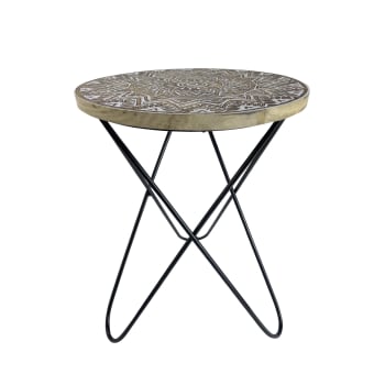 LISCIA - Table d'appoint en bois beige et métal noir