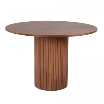 Britney - Table à manger ronde 110cm pied central en bois marron