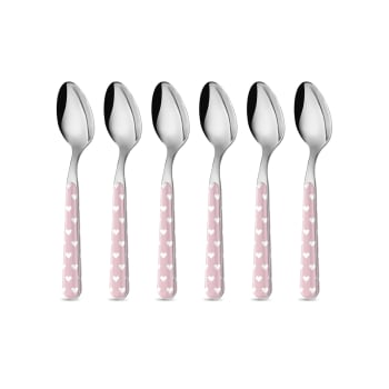 CUORICINI ROSA - Set cucchiaini caffe/te acciaio inossidabile manico effetto porcellana