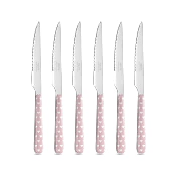 CUORICINI ROSA - Set 6 coltelli bistecca acciaio inossidabile manico effetto porcellana