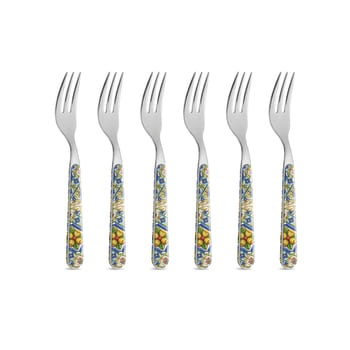 MAIOLICA SICILIANA - Set 6 forchette dolce acciaio inossidabile manico effetto porcellana