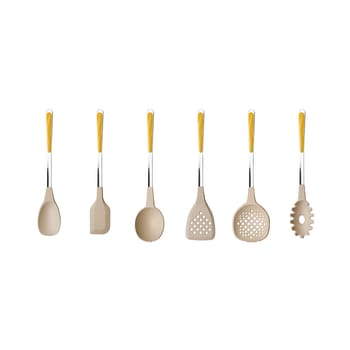ABETE GIALLO - Set utensili da cucina acciaio inossidabile manico effetto legno