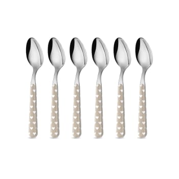 CUORICINI TORTORA - Set cucchiaini caffe/te acciaio inossidabile manico effetto porcellana