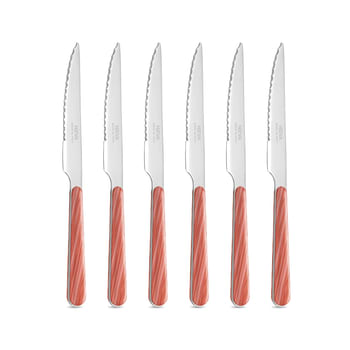 ABETE ROSA CORALLO - Set 6 coltelli bistecca acciaio inossidabile manico effetto legno