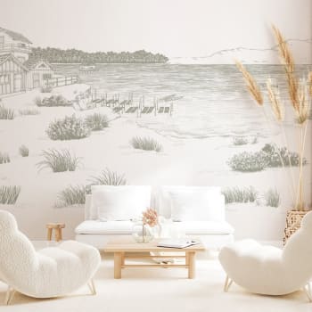 Papel pintado panoramico de bosque de abedules 375x250 Blanco y negro