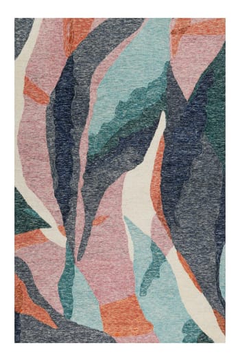 Hills - Tapis fait main à poil ras motif abstrait multicolore 80x150