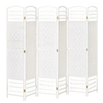 Paravent intérieur 6 panneaux pliables bois fibres blanc paille