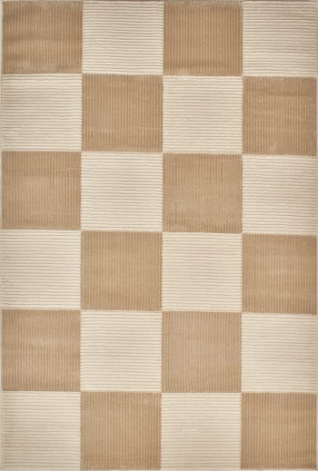 BIANCA - Tapis motif carreaux en relief - crème et beige - 80x150cm