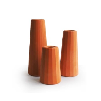 FACETTE - Trio de vases soliflores en béton terracotta