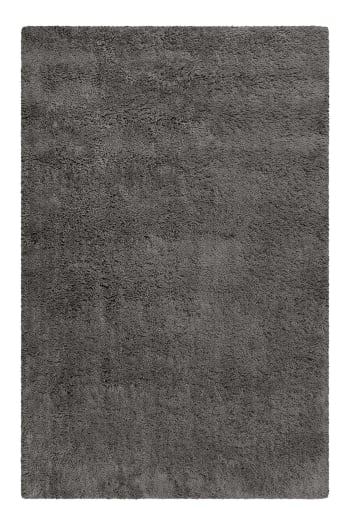 Seattle shag - Tapis confort moelleux en laine, poils longs gris foncé 70x140