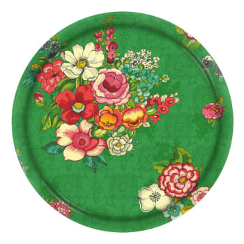Hanami - Rundes Tablett 46cm Holzblätter Floraler Druck Grün