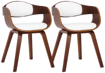 KINGSTON - Lot 2 chaises avec pieds en bois assise en similicuir Noyer / Blanc