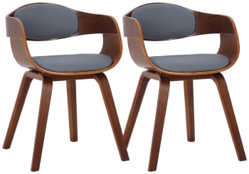 KINGSTON - Lot 2 chaises avec pieds en bois assise en similicuir Noyer / Gris