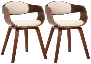 KINGSTON - Lot 2 chaises avec pieds en bois assise en similicuir Noyer / Crème