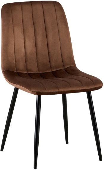 DIJON - Silla de comedor con asiento en terciopelo marrón
