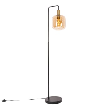 Zuzanna - Lampada da terra design nera vetro ambra