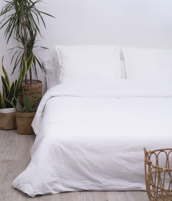 FRESH - Sábana percal 200 hilos lavado algodón blanco cama de 150/160 cm