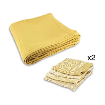 Camaro - Set d'une nappe et 8 serviettes de table jaune
