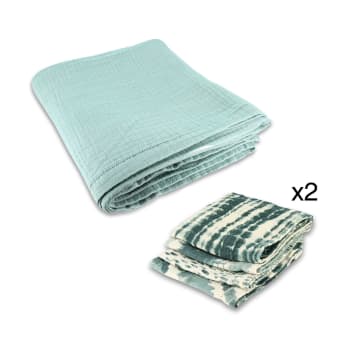 Camaro - Set d'une nappe et 8 serviettes de table céladon