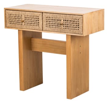 Mesa consola 2 cajón en madera y cuerda