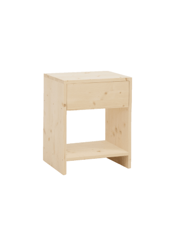 Martina - Table de chevet en bois de sapin avec un tiroir beige de 50x40cm