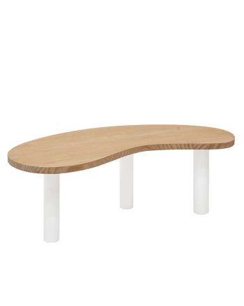 Gina - Mesa de centro de madera maciza blanca y tono medio 100x40cm
