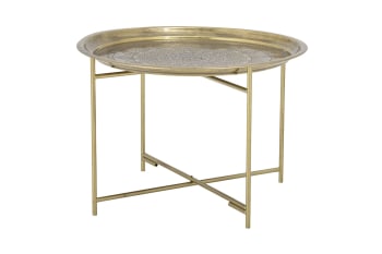 Mesa baja en metal dorado