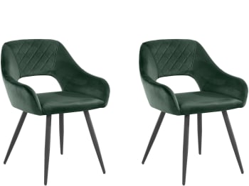 FLUER - Lot de 2 chaises de salle à manger rembourrées en velours vert foncé