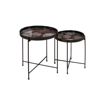 Gela - Set de 2 tables d'appoint avec plateau émaillé marron