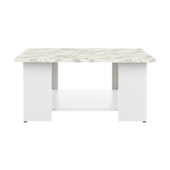 Square - Table basse effet bois blanc et marbre