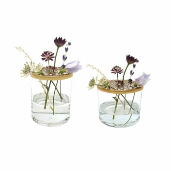Vase Buket 2er Set Ikebana mini, Gold, 6cmx8cm aus Eisen, Glas