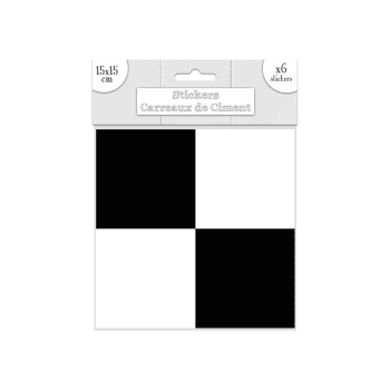 6 stickers carreaux de ciment 15 x 15 cm carrés noirs et blancs