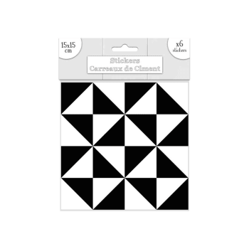 6 stickers carreaux de ciment 15 x 15 cm triangles noirs et blancs