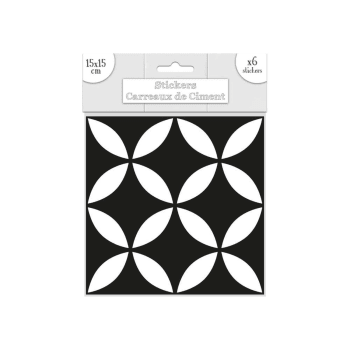 6 stickers carreaux de ciment 15 x 15 cm motif géométrique noir et
