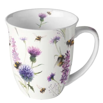 Tasse en porcelaine fine abeilles et chardons