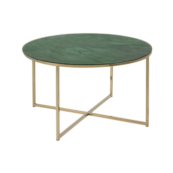 Alysé - Table basse ronde effet marbre en verre et métal vert