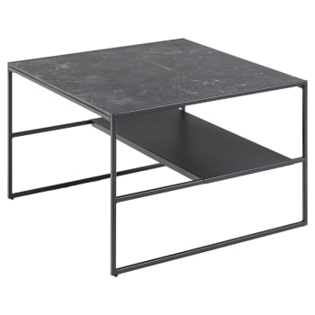Félice - Table basse 2 niveaux en mélamine et métal noir